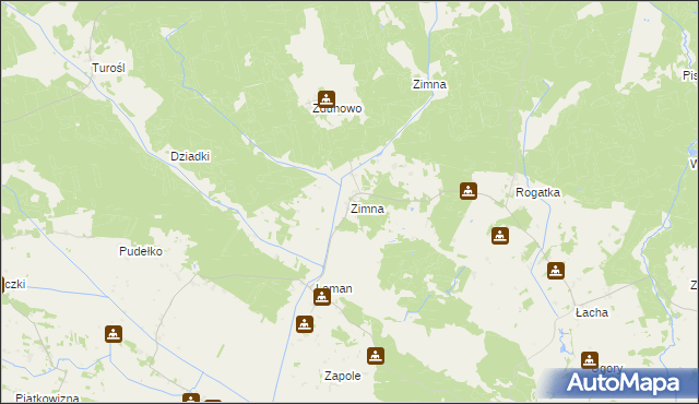 mapa Zimna gmina Turośl, Zimna gmina Turośl na mapie Targeo