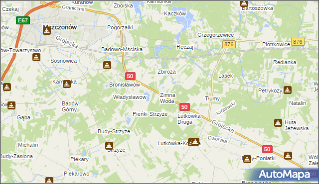 mapa Zimna Woda gmina Mszczonów, Zimna Woda gmina Mszczonów na mapie Targeo