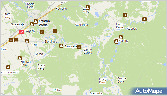 mapa Zimne Zdroje gmina Osieczna, Zimne Zdroje gmina Osieczna na mapie Targeo