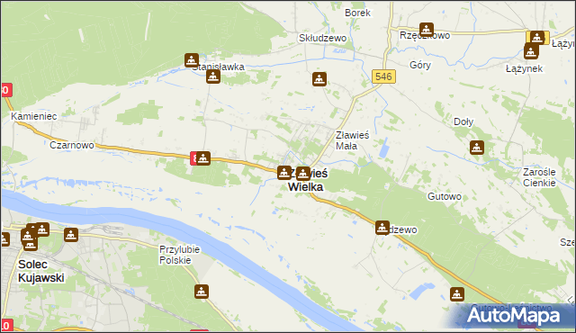 mapa Zławieś Wielka, Zławieś Wielka na mapie Targeo