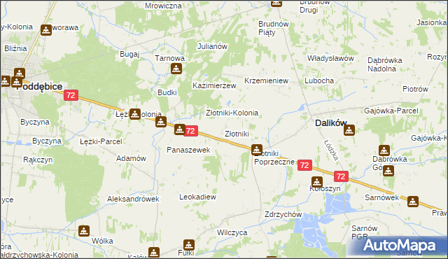 mapa Złotniki gmina Dalików, Złotniki gmina Dalików na mapie Targeo