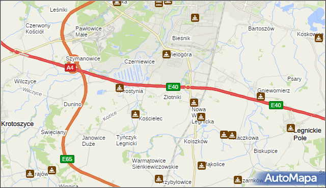 mapa Złotniki gmina Krotoszyce, Złotniki gmina Krotoszyce na mapie Targeo