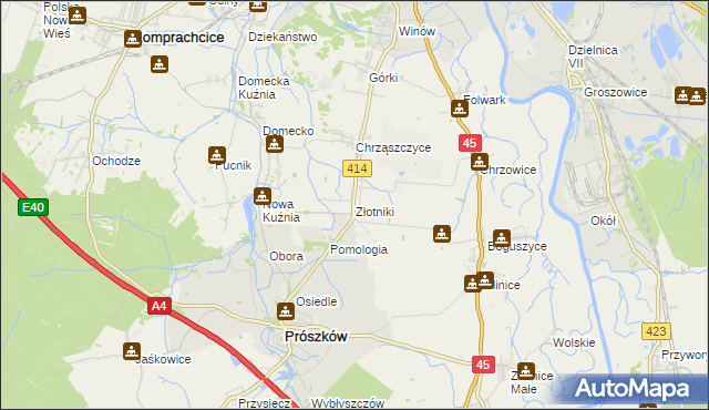 mapa Złotniki gmina Prószków, Złotniki gmina Prószków na mapie Targeo