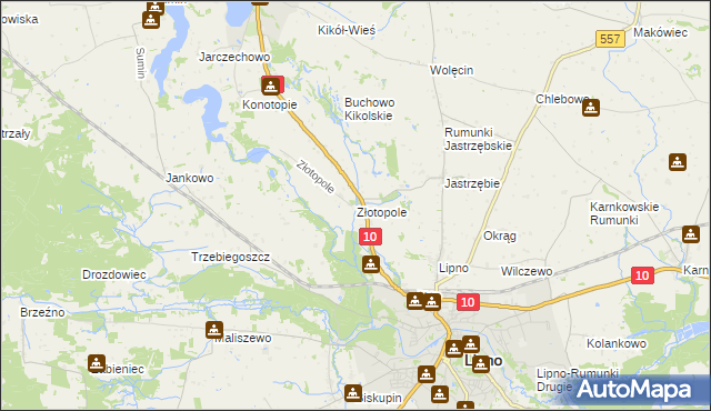 mapa Złotopole gmina Lipno, Złotopole gmina Lipno na mapie Targeo