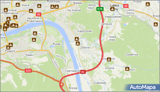 mapa Złotoria gmina Lubicz, Złotoria gmina Lubicz na mapie Targeo