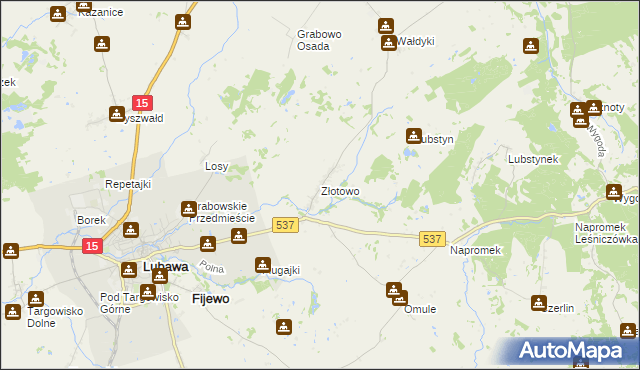 mapa Złotowo gmina Lubawa, Złotowo gmina Lubawa na mapie Targeo