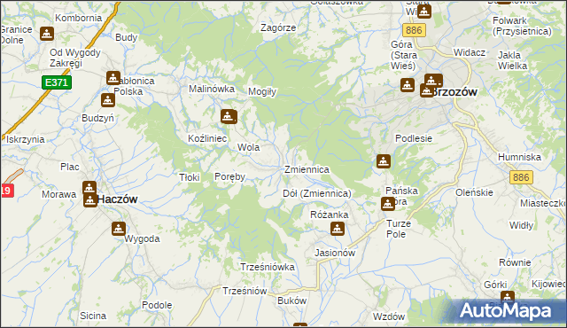 mapa Zmiennica, Zmiennica na mapie Targeo