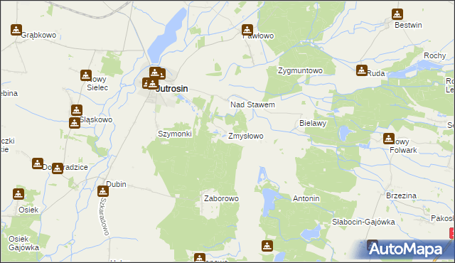 mapa Zmysłowo gmina Jutrosin, Zmysłowo gmina Jutrosin na mapie Targeo