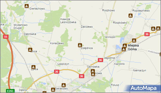 mapa Żołędnica, Żołędnica na mapie Targeo