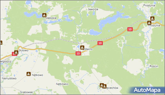 mapa Żółwino gmina Drawno, Żółwino gmina Drawno na mapie Targeo