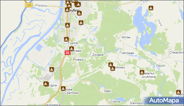 mapa Żórawie, Żórawie na mapie Targeo