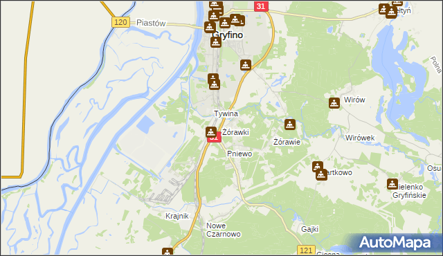 mapa Żórawki, Żórawki na mapie Targeo
