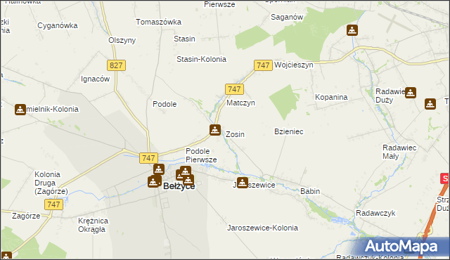 mapa Zosin gmina Bełżyce, Zosin gmina Bełżyce na mapie Targeo