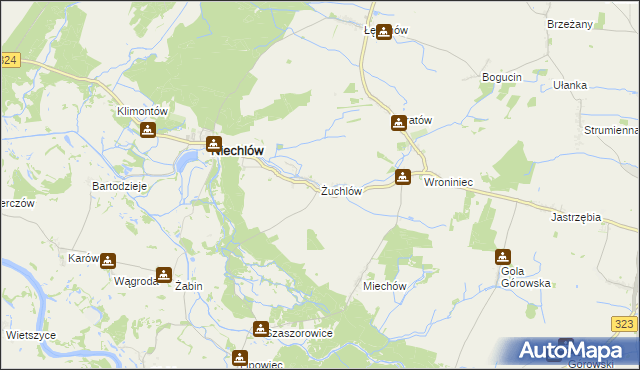 mapa Żuchlów, Żuchlów na mapie Targeo