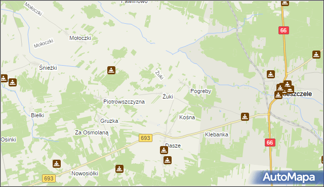 mapa Żuki gmina Kleszczele, Żuki gmina Kleszczele na mapie Targeo