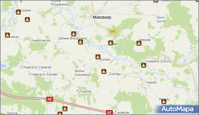 mapa Żuków gmina Mokobody, Żuków gmina Mokobody na mapie Targeo