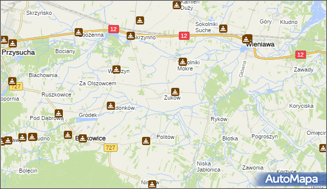 mapa Żuków gmina Wieniawa, Żuków gmina Wieniawa na mapie Targeo