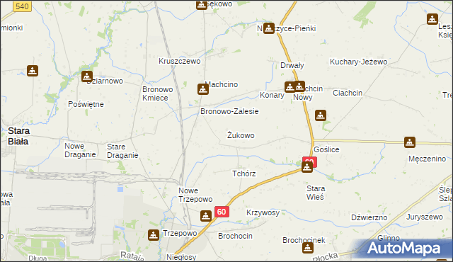 mapa Żukowo gmina Bielsk, Żukowo gmina Bielsk na mapie Targeo