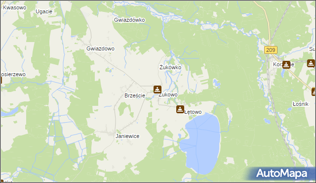 mapa Żukowo gmina Sławno, Żukowo gmina Sławno na mapie Targeo