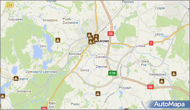 mapa Żukowo powiat kartuski, Żukowo powiat kartuski na mapie Targeo