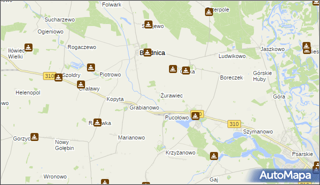 mapa Żurawiec gmina Brodnica, Żurawiec gmina Brodnica na mapie Targeo