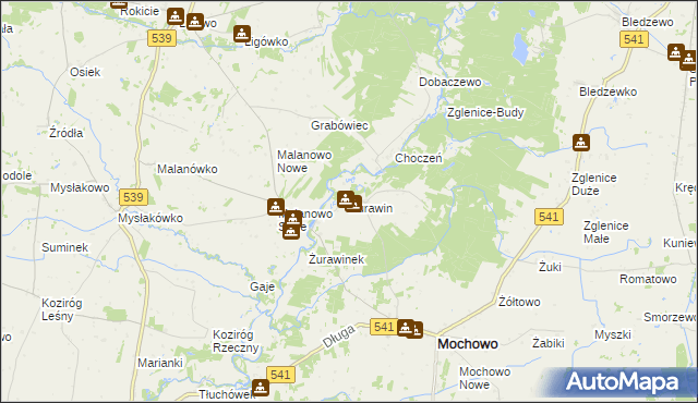 mapa Żurawin gmina Mochowo, Żurawin gmina Mochowo na mapie Targeo