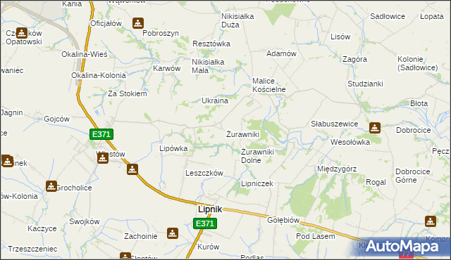 mapa Żurawniki gmina Lipnik, Żurawniki gmina Lipnik na mapie Targeo