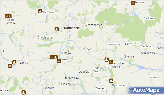 mapa Zurzyce, Zurzyce na mapie Targeo