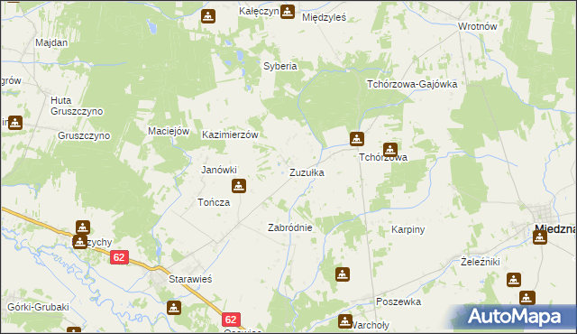 mapa Zuzułka, Zuzułka na mapie Targeo