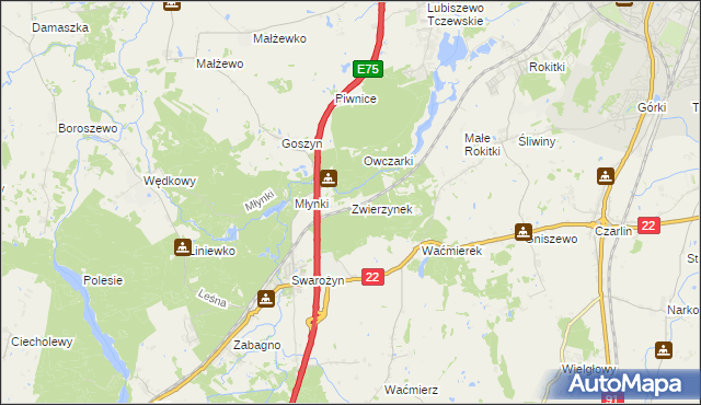 mapa Zwierzynek gmina Tczew, Zwierzynek gmina Tczew na mapie Targeo