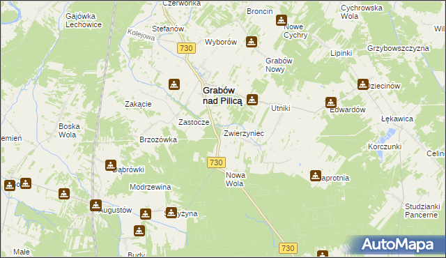 mapa Zwierzyniec gmina Grabów nad Pilicą, Zwierzyniec gmina Grabów nad Pilicą na mapie Targeo