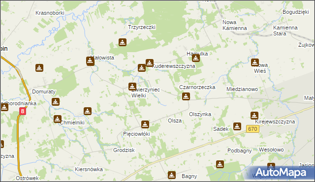 mapa Zwierzyniec Mały gmina Dąbrowa Białostocka, Zwierzyniec Mały gmina Dąbrowa Białostocka na mapie Targeo