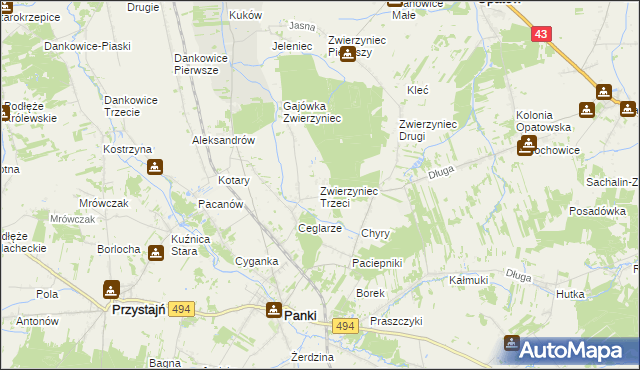 mapa Zwierzyniec Trzeci, Zwierzyniec Trzeci na mapie Targeo