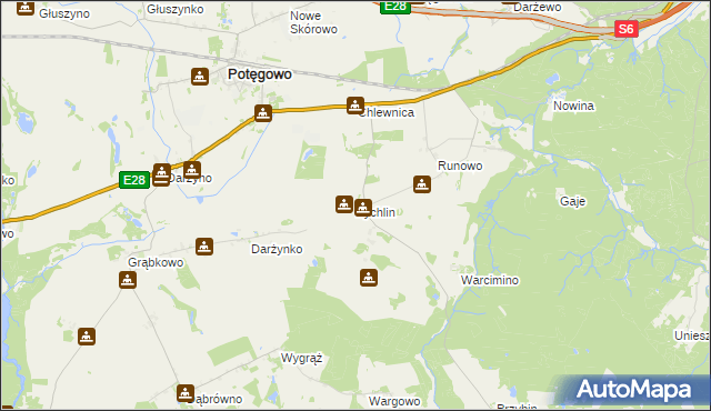 mapa Żychlin gmina Potęgowo, Żychlin gmina Potęgowo na mapie Targeo