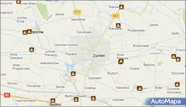 mapa Żychlin powiat kutnowski, Żychlin powiat kutnowski na mapie Targeo