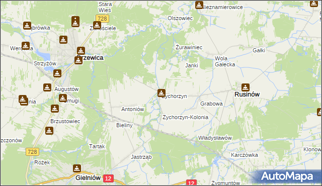 mapa Zychorzyn, Zychorzyn na mapie Targeo