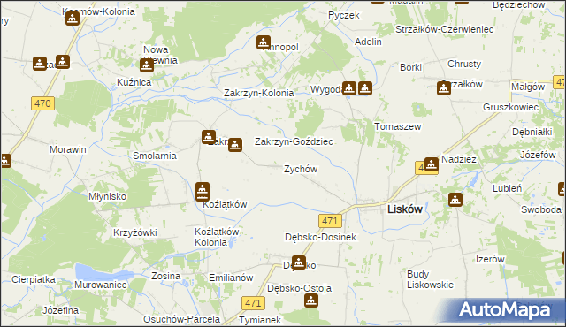 mapa Żychów, Żychów na mapie Targeo