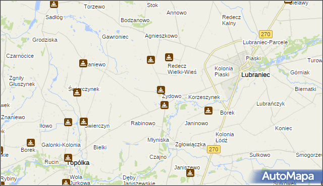 mapa Żydowo gmina Lubraniec, Żydowo gmina Lubraniec na mapie Targeo