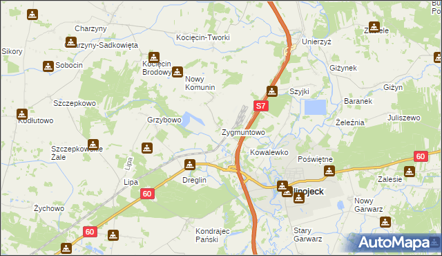 mapa Zygmuntowo gmina Glinojeck, Zygmuntowo gmina Glinojeck na mapie Targeo