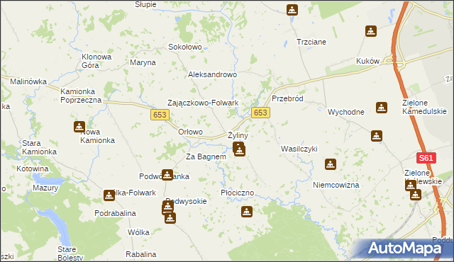 mapa Żyliny gmina Suwałki, Żyliny gmina Suwałki na mapie Targeo