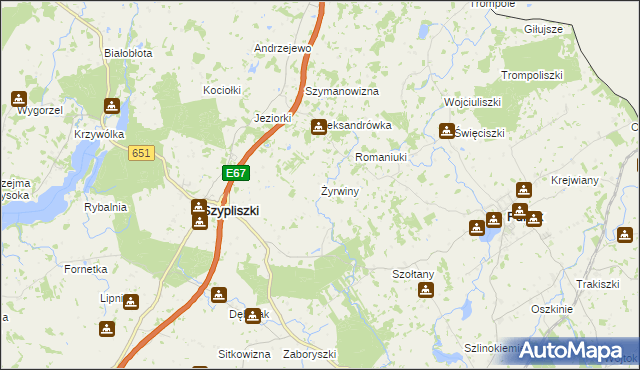 mapa Żyrwiny, Żyrwiny na mapie Targeo