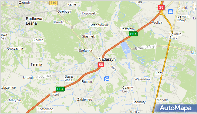 mapa Nadarzyn powiat pruszkowski, Nadarzyn powiat pruszkowski na mapie Targeo