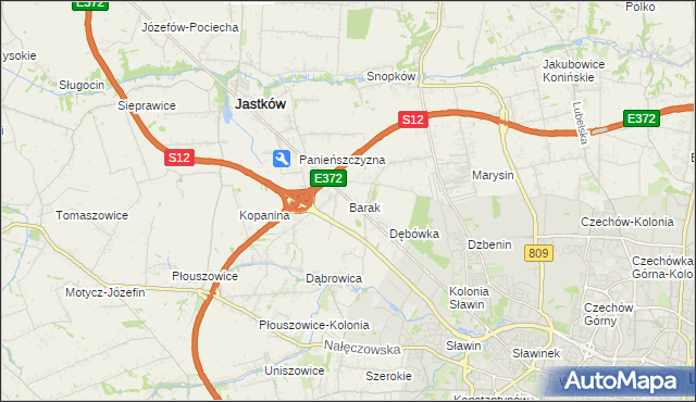 mapa Barak gmina Jastków, Barak gmina Jastków na mapie Targeo