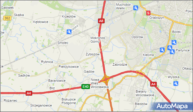 mapa Cesarzowice gmina Kąty Wrocławskie, Cesarzowice gmina Kąty Wrocławskie na mapie Targeo