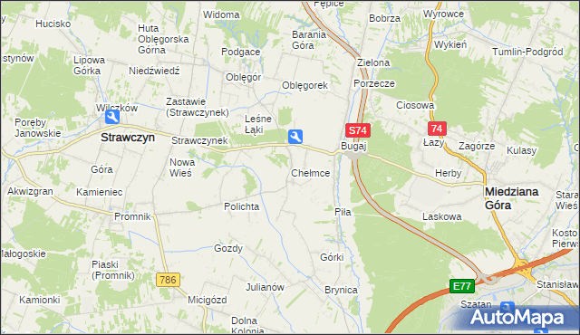 mapa Chełmce gmina Strawczyn, Chełmce gmina Strawczyn na mapie Targeo