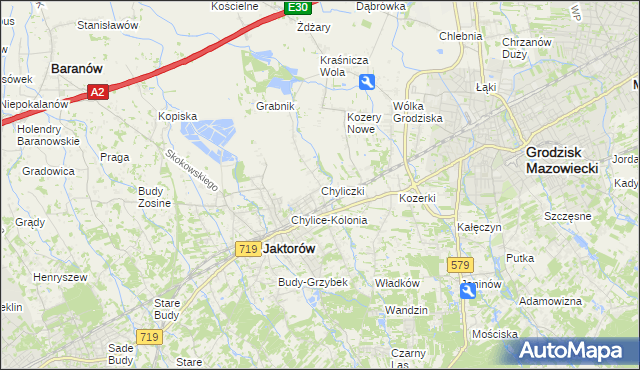 mapa Chyliczki gmina Jaktorów, Chyliczki gmina Jaktorów na mapie Targeo