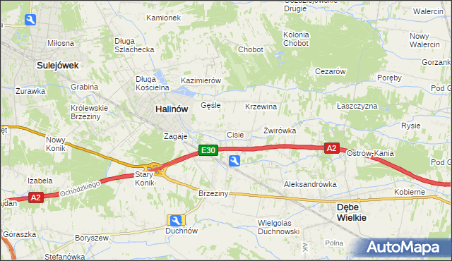 mapa Cisie gmina Halinów, Cisie gmina Halinów na mapie Targeo