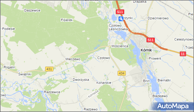mapa Czołowo gmina Kórnik, Czołowo gmina Kórnik na mapie Targeo