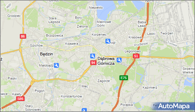 mapa Dąbrowa Górnicza, Dąbrowa Górnicza na mapie Targeo