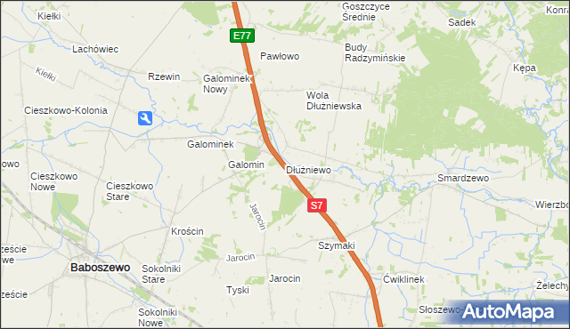 mapa Dłużniewo gmina Baboszewo, Dłużniewo gmina Baboszewo na mapie Targeo